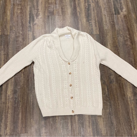 Van Heusen Cream Cable Knit Sweater‎ Cardigan Ladies XL Grandpa Core - Picture 5 of 14